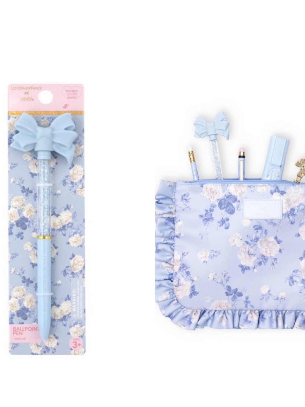 NEW LoveShackFancy Yoobi Everblooming Rosettes Ruffle Accessory Pouch + LSF Pen!